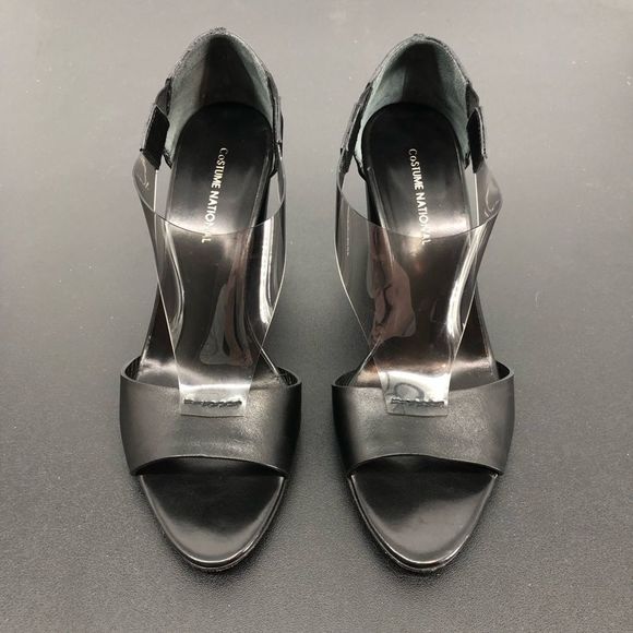 Costume National Leather Round Toe PVC Cutout Heeled Sandals - Picture 5 of 12